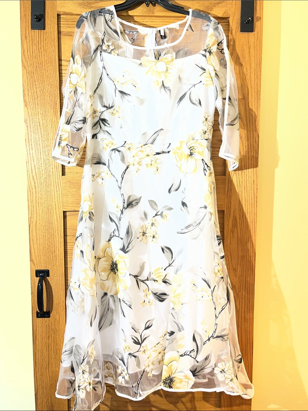 Sheer Floral Midi Dress in White and Yellow, runs small